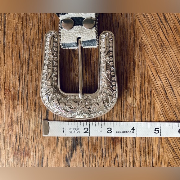 Western Zebra Print Leather Belt with Rhinestone & Studs - Picture 10 of 14